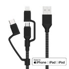 3 in 1 Lightning Micro USB type C Charging Cable, nylon braided, C89 MFi certified chipset