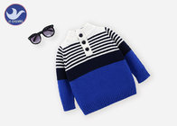 Stripes Boys Knit Pullover Sweater Acrylic Wool 1/4 Stand Collar Button Up Kid Jumper
