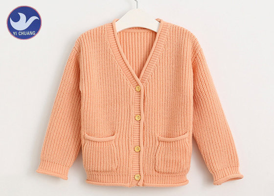 Roll Edge Girls Cardigan Sweaters Long Sleeves Half Cardign Knit With Pockets