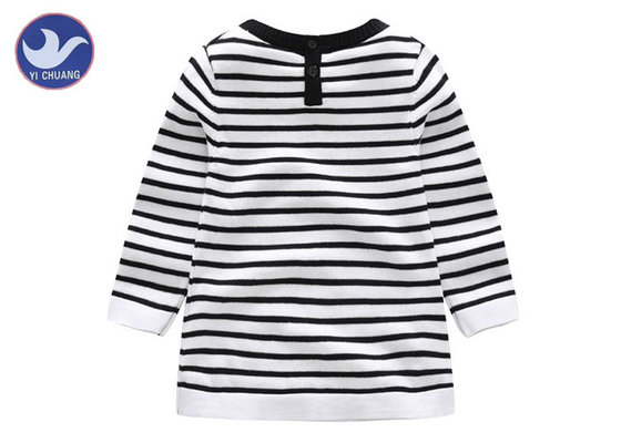 Cotton Knitted Girl Striped Dress , Black And White Childrens Dresses Long Sleeves