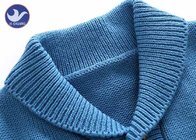 Soft Shawl Collar Kids Knitted Cardigan , Boys Blue Cardigan Sweater Fake Horn Wood Button
