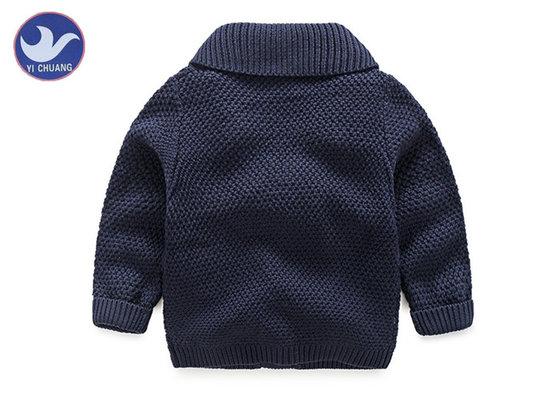 Lapel Collar Boys Navy Blue Cardigan Sweater , Children's Knitted Jackets Cotton