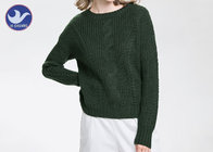 Drop Shoulder Ladies Wool Jumpers Cable Knitting Forest  Green Color For Winter