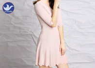 Water Ripple Edge Pink Knitted Jumper Dress Half Sleeves Nipped Waist For Summer