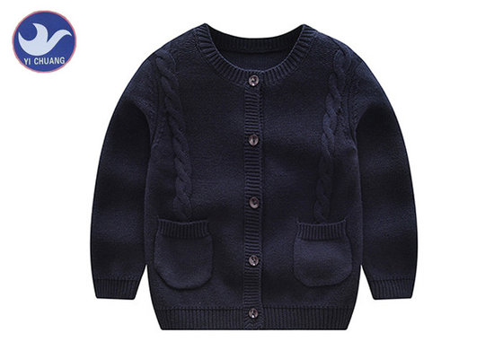 Unisex Cable Knitting Girls Cardigan Sweaters , Toddler Girl Black Cardigan 2 Pockets