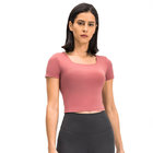 Short Sleeves Square Neck Breast Pad Elegant Women Fitness Shirt Yoga Wear Tshirt Tops Sport Workout Shirts