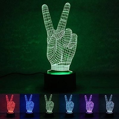 Hot sale 3D LED Illusion Victory Gesture Touch Control 7 Colors Change Night Light with USB Charger For Kids Christmas