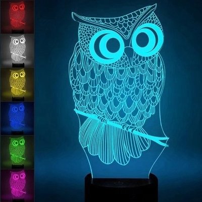 Home 3D Illusion Owl Shape Plug Powered Dimmable LED Desk Lamp Night Light Wholesales