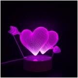 Love & Heart Shape LED 3D Optical Illusion Smart 7 Colors Night Light Table Lamp with USB Cable wholesale