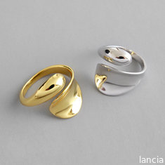 China Lanciashow 925 Pure Silver Fine Jewelry Opening Ring Smooth Surface Water Drop supplier