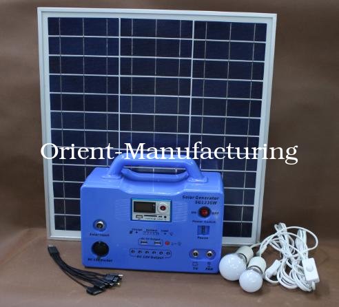 30W portable solar power system with radio, DC12V and USB output for solar home lighting, radio and MP3