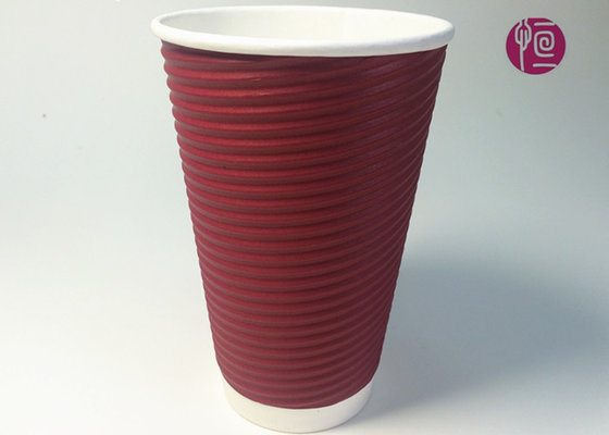 China 12oz Coffee Cup Triple Layer Cross Stripe Red Offset Paper Ripple Wall supplier