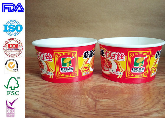China Red Paper Rice Bowl With Plastic Lid , Disposable Paper Bowls For Hot Soup supplier