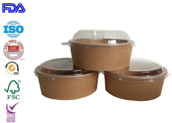 China Brown Virgin Paper Soup Containers , Paper Serving Bowls With Plastic Lids supplier