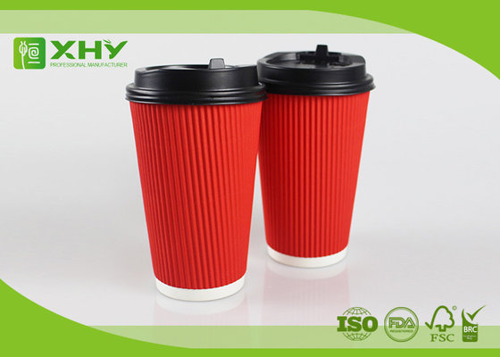 China 16oz Corrugated Ripple Paper Cups With Lid / Small Thin Ripple supplier