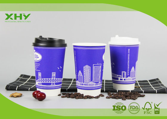 China 500ml Food Grade Certificated 16oz Custom Logo Printed Double Wall Paper Cups with Lids supplier