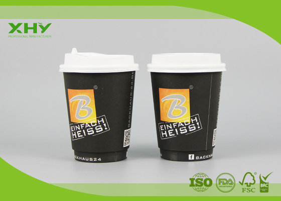 China Disposable 12oz 400ml FSC Certificated Double Wall Paper Cups with Black/White Covers supplier
