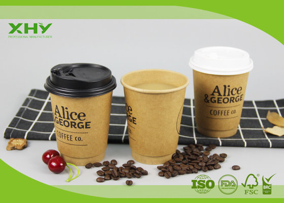 China Takeaway Eco-friendly Kraft Brown Double Wall Paper Cups 12oz Heat Insulated FSC SGS supplier