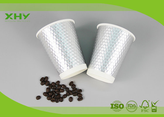 China 16oz 500ml Food Grade Silver Metellic Double Wall Paper Cups with Lids Heat Insulated supplier
