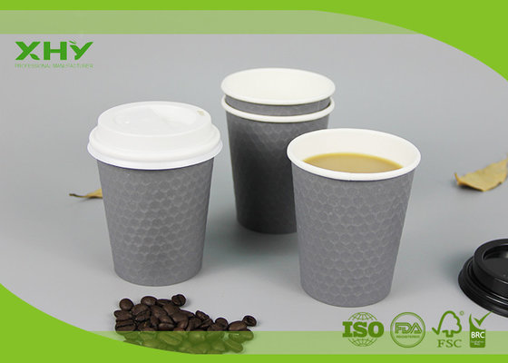 China 8oz Embossed Hot-Insulated Diamond Double Wall Coffee Paper Cups with Lids supplier