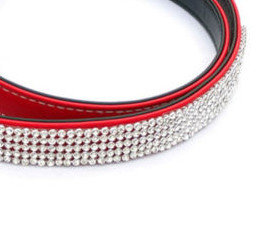 Custom made Red Diamonds PU Leather Dog Pet Collars Leash XS M L Size