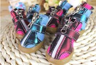 Custom made Zipper Winter small Pet Dog Shoes with PU Leather black
