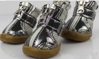 Custom made Zipper Winter small Pet Dog Shoes with PU Leather black