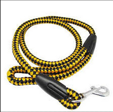 Yellow black braided polyester rope Soft PU dog leash for big dogs