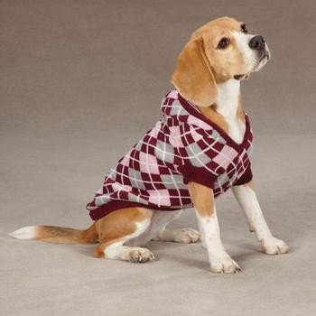 Custom hand knitted Hooded Argyle dog sweaters for winter - Raspberry
