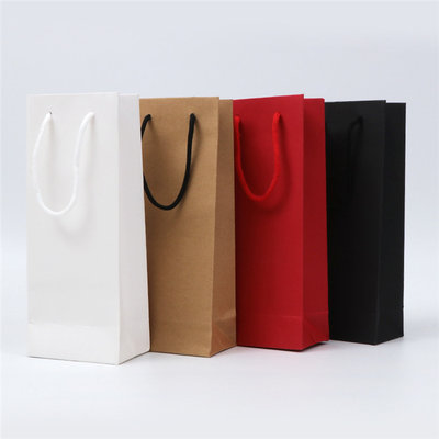 Recycled Brown Kraft Paper Bag With Logo Print Wine Carrier Packaging Bags supplier