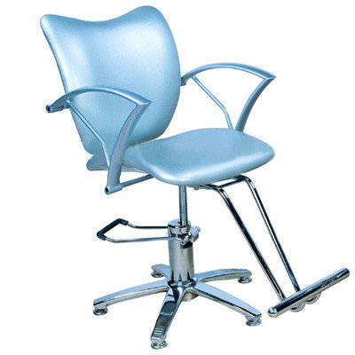 China Chrome Armrest Salon Hair Styling Chairs Five Star Footrest , Light Blue Color supplier