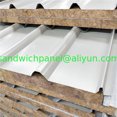 not slip 960mm rock wool sandwich roof panel with 0.376mm ivory white steel sheet suirface