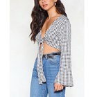 Yihao factory 2018 Summer Women Check Plaid Cotton check blouse design