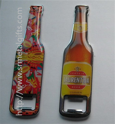 China Epoxy bottle design metal bottle openers, epoxy dome beer bottle shape bottle opener, supplier