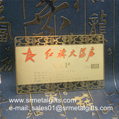 China Chemical etching metal member card with color fill, Chinese bookmarks metal supplier