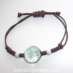 China Dried Gypsophila Glass Dome Bead Bracelet with Hand Woven adjustable waxed cotton cord 8” supplier