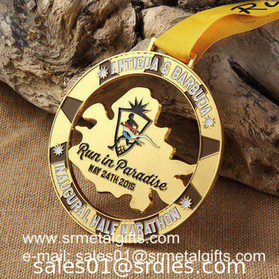 Hollow-out shaped metal run medal with enamel, shaped metal medals supplier