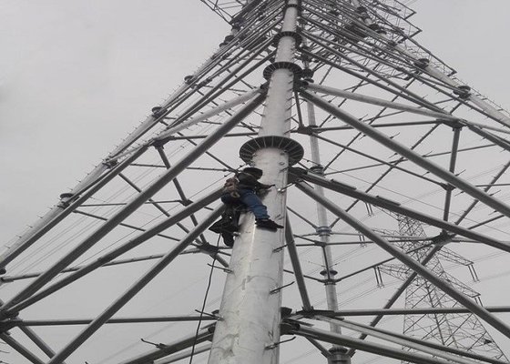 Electricity Tubular Transmission Tower Galvanized / Painted Surface Silver Color supplier