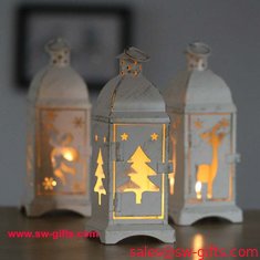 China White Metal Lantern Christmas Decoration Designs Hurricane Lamp Nordic Candle Holder supplier