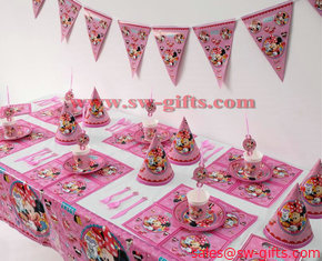 China Minnie Mouse Kids Birthday Party Decoration Set Party Supplies cup plate banner hat straw loot bag fork supplier