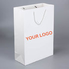 custom brand logo printed white cardboard shopping paper bags with cotton handles