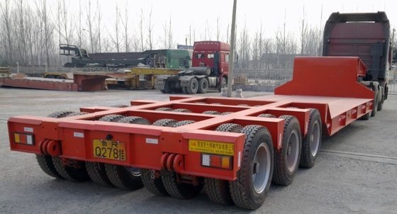 Green Red Low Bed Semi Trailers With Hydraulic Mechanical Suspension supplier