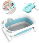 Baby Bathtub, Non-Slip Foldable Bath Tub with Heat Thermometers and Floating Bath Pillow for Newborn, 0-8 Years Children