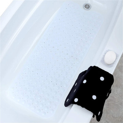 White Extra Long Bath Tub Mat Adds Non-Slip Traction to Tubs & Showers - 30% Longer Than Standard Mats!
