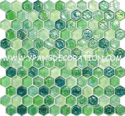 China Flesh green water waving glass mosaic tile hexagon decoration entrance supplier